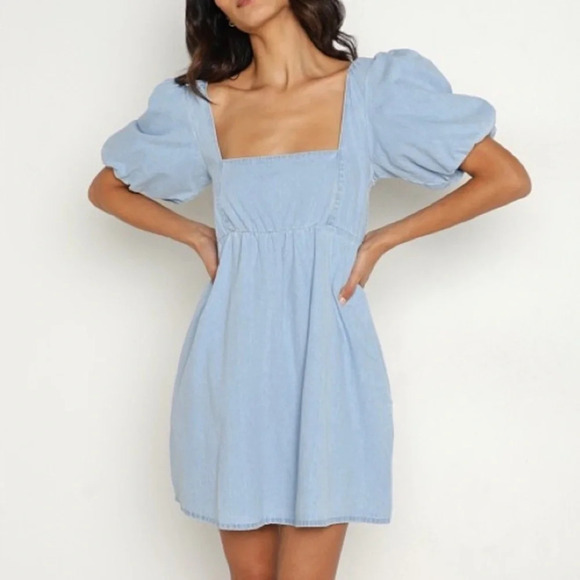 Show Me Your Mumu Smitten Babydoll Dress in Sky Blue - Picture 1 of 8